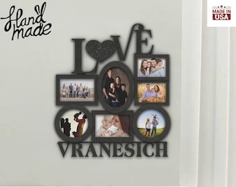 Personalized Photo Collage Picture Frame, LOVE 7 photo, Wedding gift, Large Family photo collage, Wood, Engraved, House, Papas Cottage