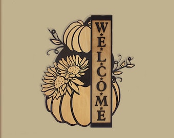 Custom Pumpkin Welcome Sign | Stacked Pumpkin  Rustic Farmhouse Decor Engraved
