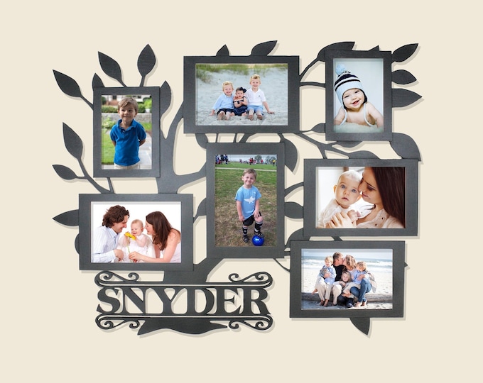 Family Tree Collage with Name Sign | Personalized photo frame, Family photo collage, Photo collage frame, Picture frame collage