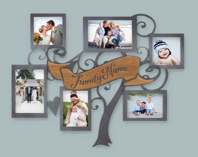 Family Tree Swirly Picture Collage | Stained Personalized photo frame, Family photo collage, Picture frame, Custom collage with Name Sign