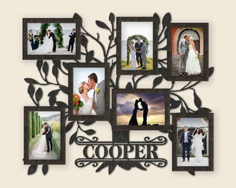 Family Tree 7 photo Collage with Name Sign | Stained Personalized photo frame, Family photo collage, Photo collage frame, Picture collage