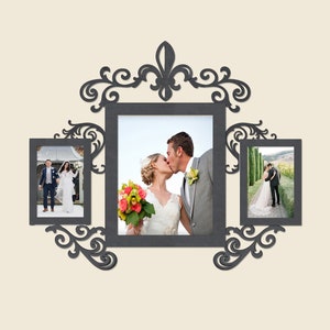 Custom Painted Fleur-de-Lis Triple Frame Wedding Photo Display