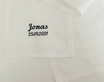 Christening scarf made of cotton, plain and white, with embroidery in the color of your choice, christening clothes, christening