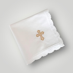 Christian Handkerchief with Cross Embroidery – Elegant, Embroidered Cloth for Faith & Gift