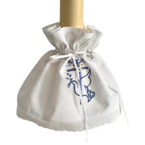 Communion Embroidered Candle Skirt Drip Guard for Communion Candle or Baptism Candle