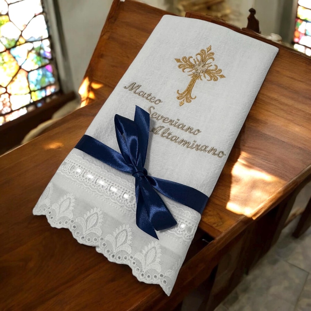 Baptismal Towel Cloth for Baptism With Cross Embroidered From Linen ...
