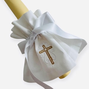 Candle cloth for communion candle & baptism candle embroidered with cross | Baptism gift, religious accessory,