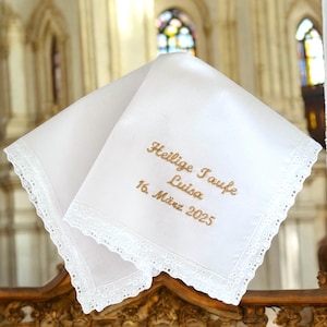 Christening handkerchief made of organic cotton embroidered with lace