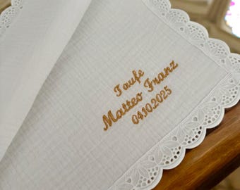 Desired text Muslin handkerchief embroidered for baptism