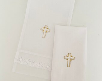 Christening scarf and christening towel with gold cross christening clothes christening gowns christening gown christening scarf christening