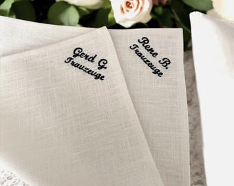 Pochette de costume monogramme homme en lin crème, brodée personnalisée à la taille souhaitée – cadeau costume et marié