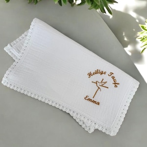 Handkerchief baptism made of soft muslin with lace - baptism gift - souvenir for baptism embroidered in desired color