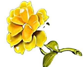 Flower Brooch in Yellow Enamel Dimensional Open Petals Vintage Jewelry Mid Century