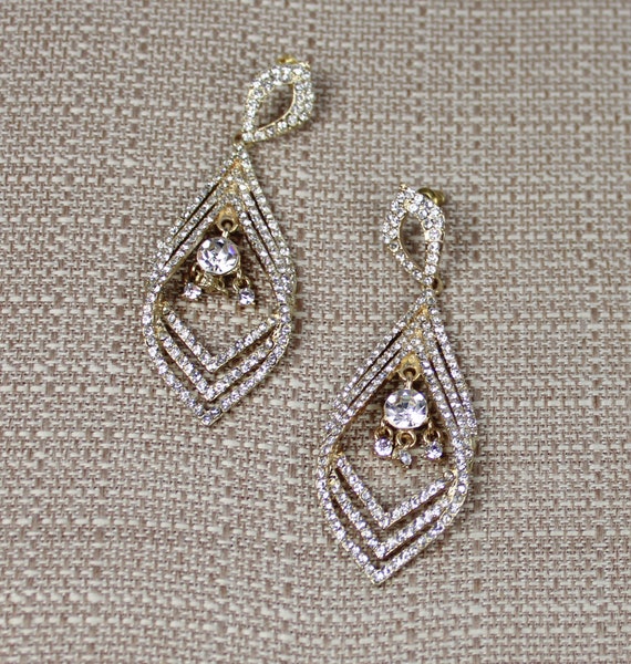 Crystal Rhinestone Dangle Earrings Long Statement… - image 4