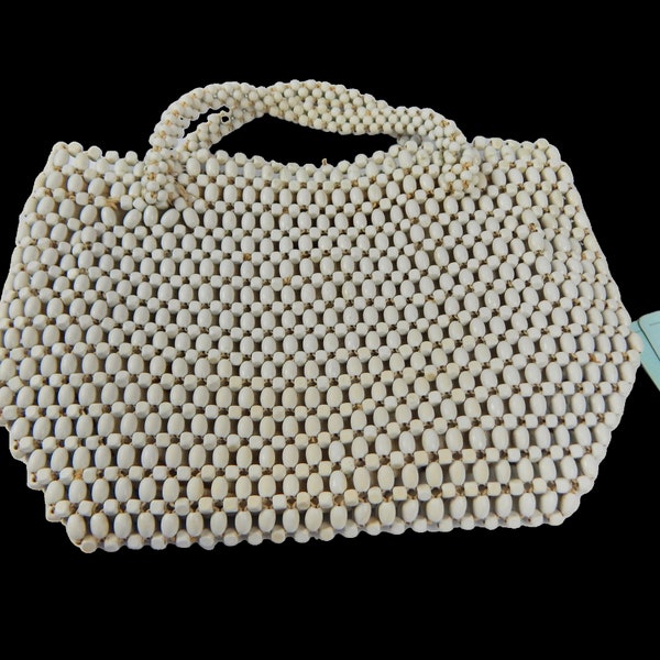 Schonanek Vanilla Beaded Purse Handbag  1930s Hand Strung Made Czechoslovakia 1930s Vintage