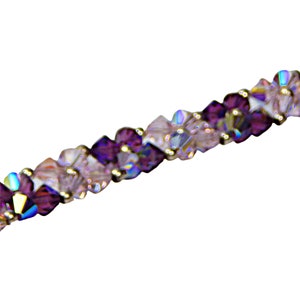Crystal Glass Beaded Bracelet Double Row of Dark and Light Purple Faceted Beads Vintage Jewelry