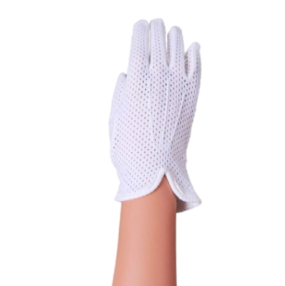 White Mesh Gloves Notched Wrist with Top Stitching