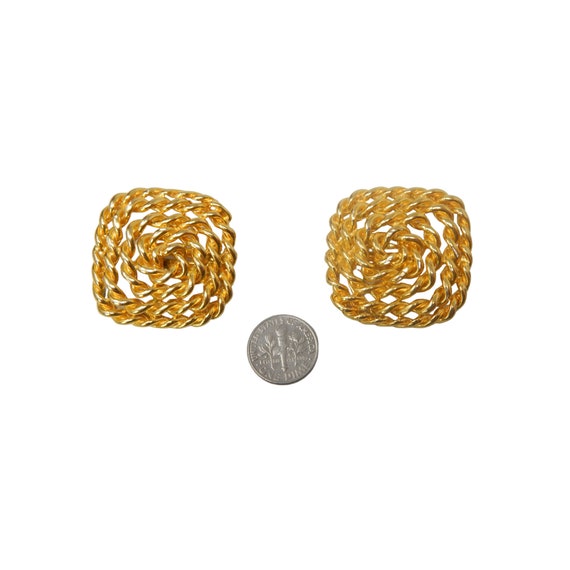 Square Rope Design Clip On Earrings, 1980s Big Ea… - image 5