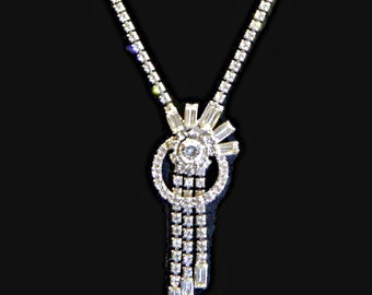 Vintage Kramer NY Rhinestone Tassel Choker: Silver Tone Necklace