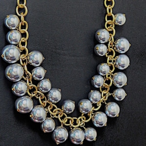 KJL Gray Beaded Dangle Necklace: Kenneth Jay Lane Vintage Gold Tone Chain
