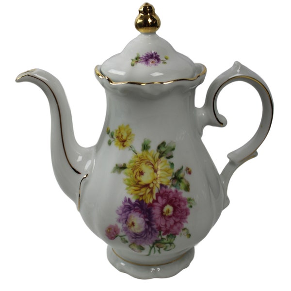 Vintage Winterling Bavarian Germany Coffee Tea Pot Floral w Gold Gilt Trim 9-1/2" Tall