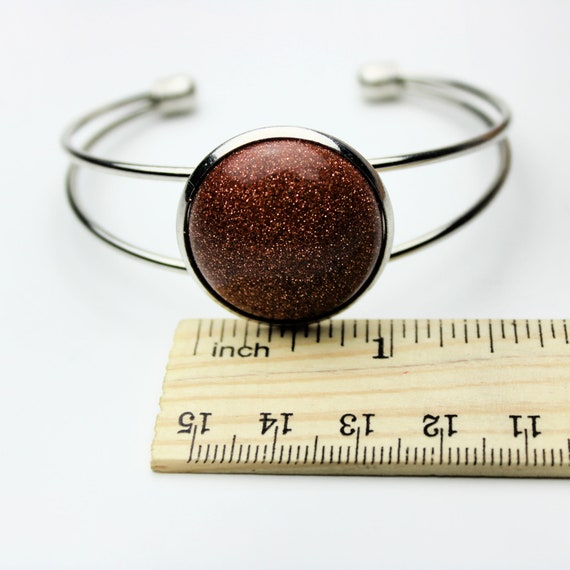 Gold Stone Cuff Bracelet Large Round Glitter Ston… - image 6