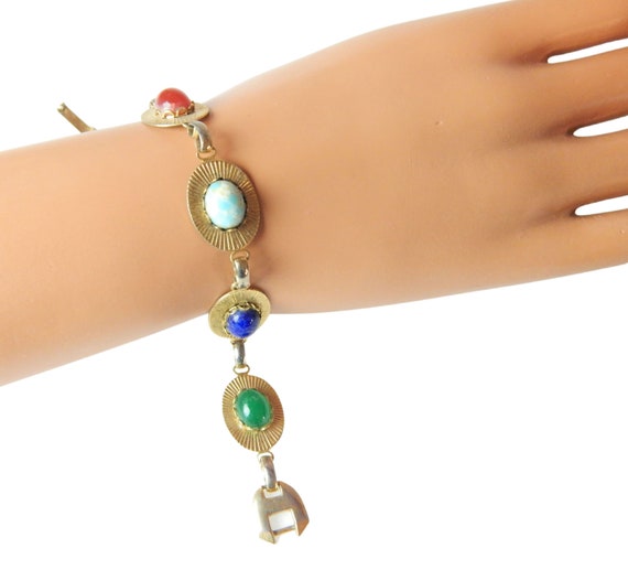 Colorful Natural Gemstone Link Bracelet, Carnelia… - image 3