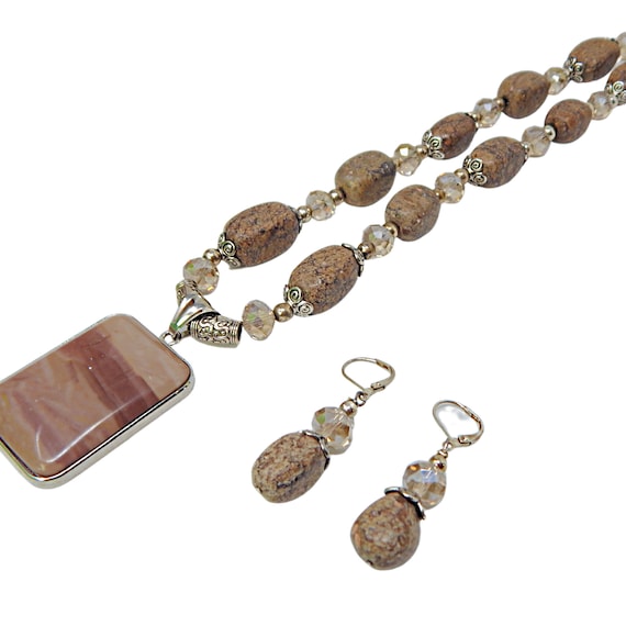 Striped Jasper Jewelry Set Pendant Necklace and D… - image 2