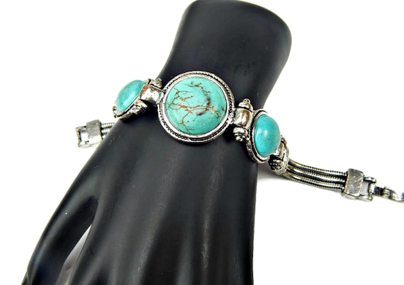 Southwest Style Bracelet with Chunky Round Turquo… - image 1