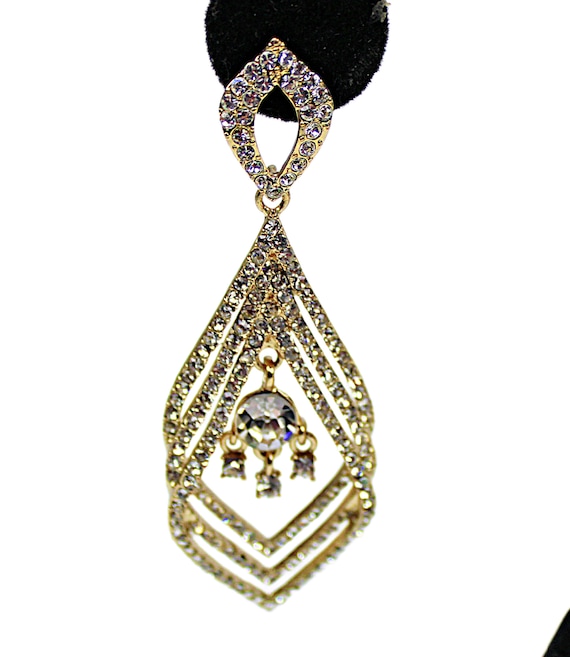 Crystal Rhinestone Dangle Earrings Long Statement… - image 1