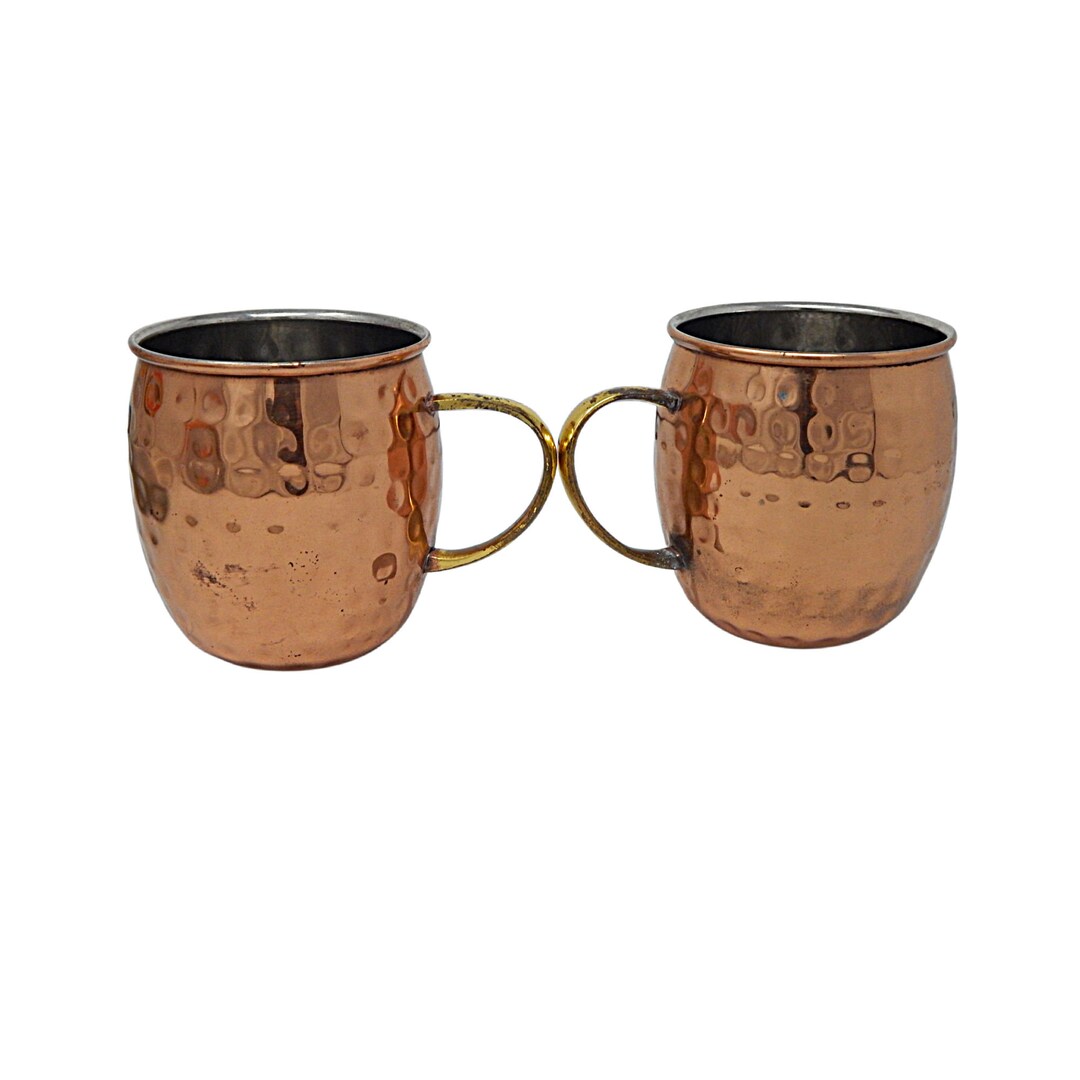 Vintage Two Hammered Copper Mugs Metal Lined With Brass - Etsy