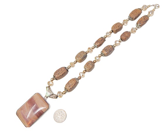 Striped Jasper Jewelry Set Pendant Necklace and D… - image 8