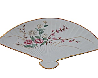 Lenox Fine Porcelain Floral Fan Wall Hanging The Plum Blossom Winter 1988 Vintage Home