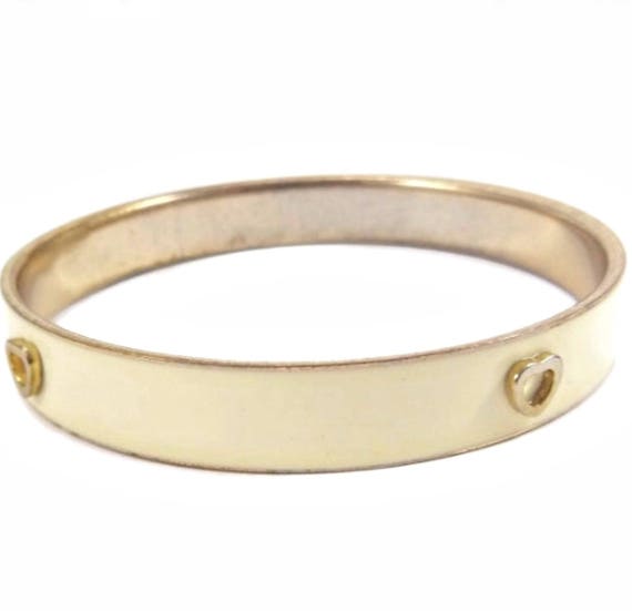 Cream Enamel Bangle Bracelet with Raised Gold Ton… - image 4