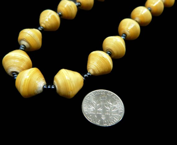 Yellow Bicone Laquered Wood Beaded Necklace with … - image 6