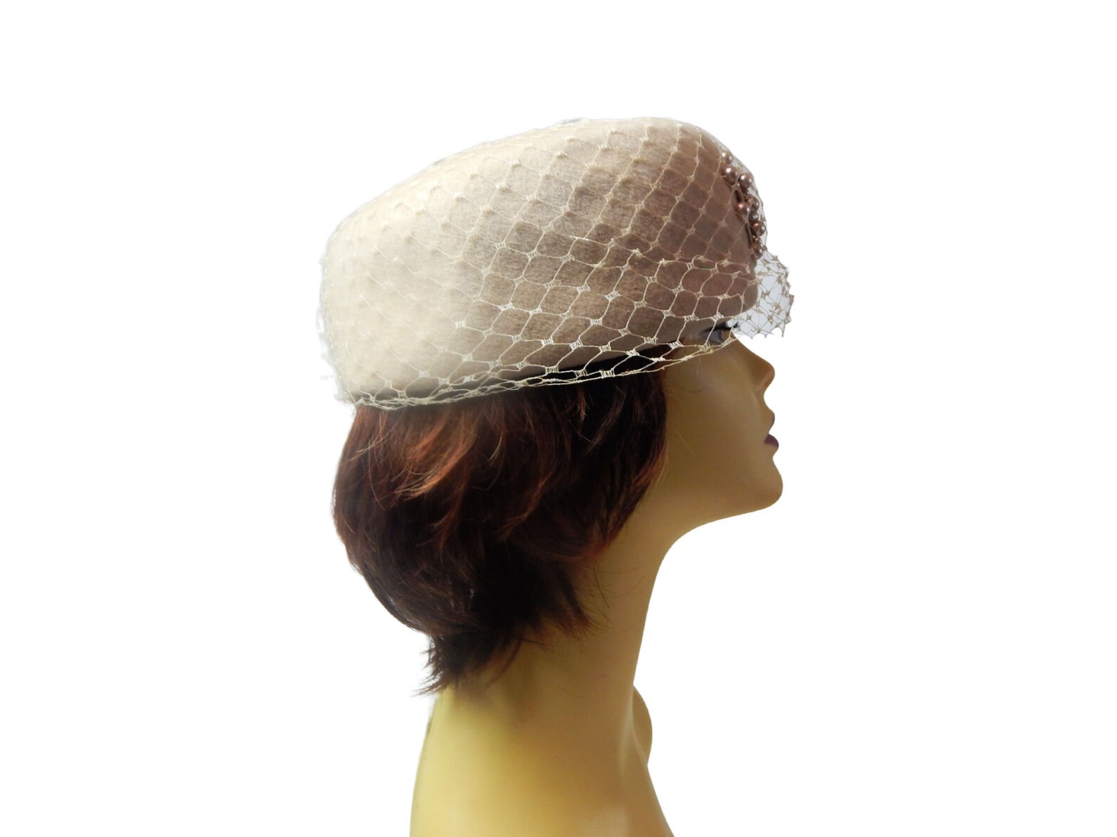 Pillbox Hat with Netting and Pearls and Rhinestones Glenover Etsy