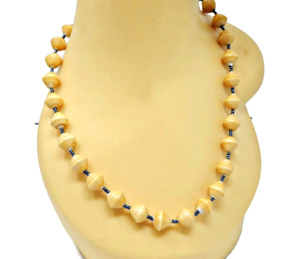 Yellow Bicone Laquered Wood Beaded Necklace with … - image 4