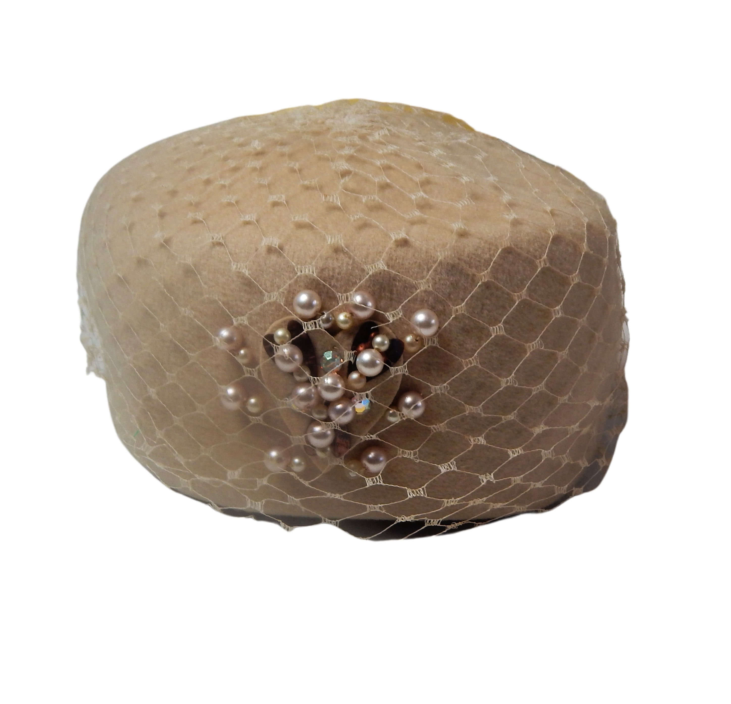 Pillbox Hat with Netting and Pearls and Rhinestones Glenover Etsy