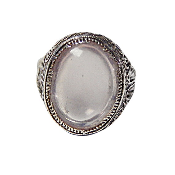 Large Rose Quartz  Ring 925 Sterling Silver Chine… - image 4