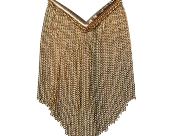 Multi Chains Drippy Bib Necklace Waterfall Necklace Gold Tone Statement Fringe Necklace Vintage Jewelry