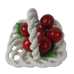 Ceramic Lattice Small Fruit Basket Bassano Handmade Hand Painted Italian Vintage Mid Century