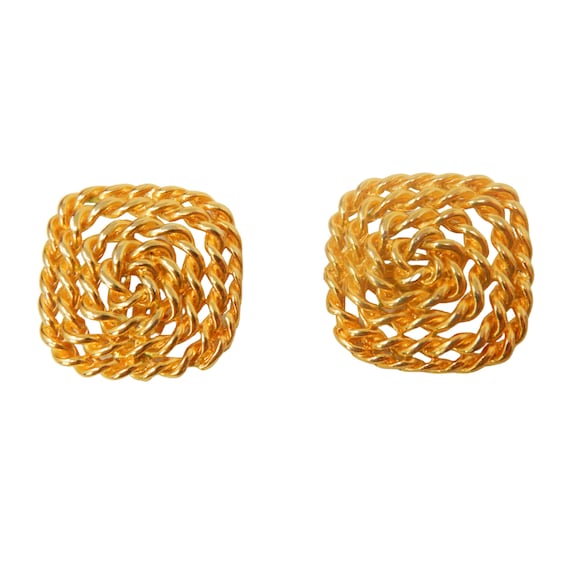 Square Rope Design Clip On Earrings, 1980s Big Ea… - image 3