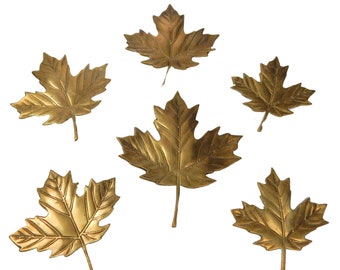 Solid Brass Maple Leaf Wall Hangings Set Of  6 Vintage Brass Leaves Made Korea 1980s