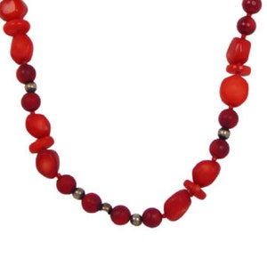 Dyed Red Coral Bead and Nugget Choker Necklace Single Strand Vintage Jewelry