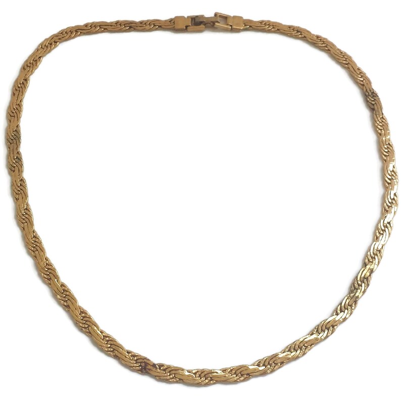 Trifari Flat Rope Necklace Gold Tone Signed