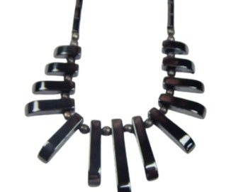 Black Hematite Like Beads and Bars  Bib Necklace Vintage Jewelry