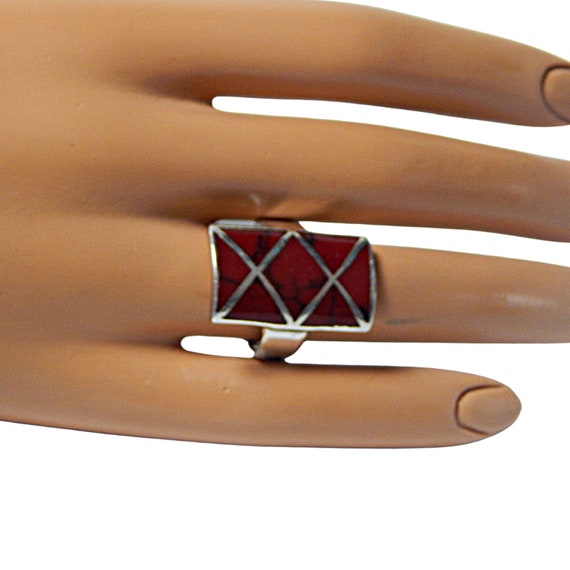 Red Jasper Sterling Silver Statement Ring: 1940s … - image 5