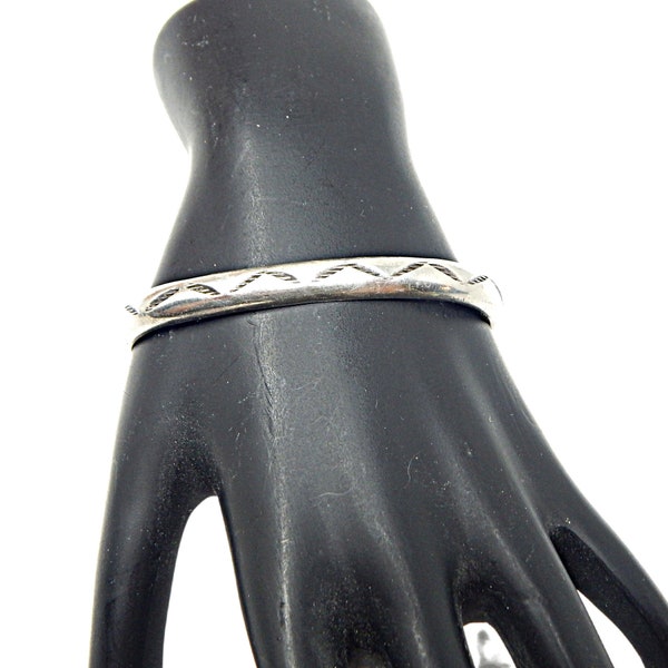 Etched Silver Tone Cuff Bracelet NA Zig Zag Design, Vintage Jewelry