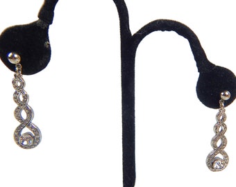 Long Dangle Rhinestone and Faux Marcasite Earrings in Silver Tone Posts Pierced Ears Vintage Jewelry