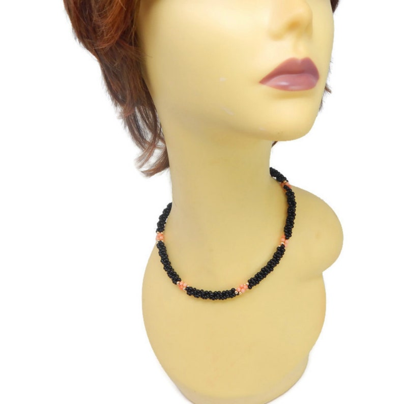 Onyx Bead Necklace Vintage Jewelry Black Onyx and Pink Coral Necklace Gemstone Bead Necklace Beaded Necklace Coral Bead Necklace
